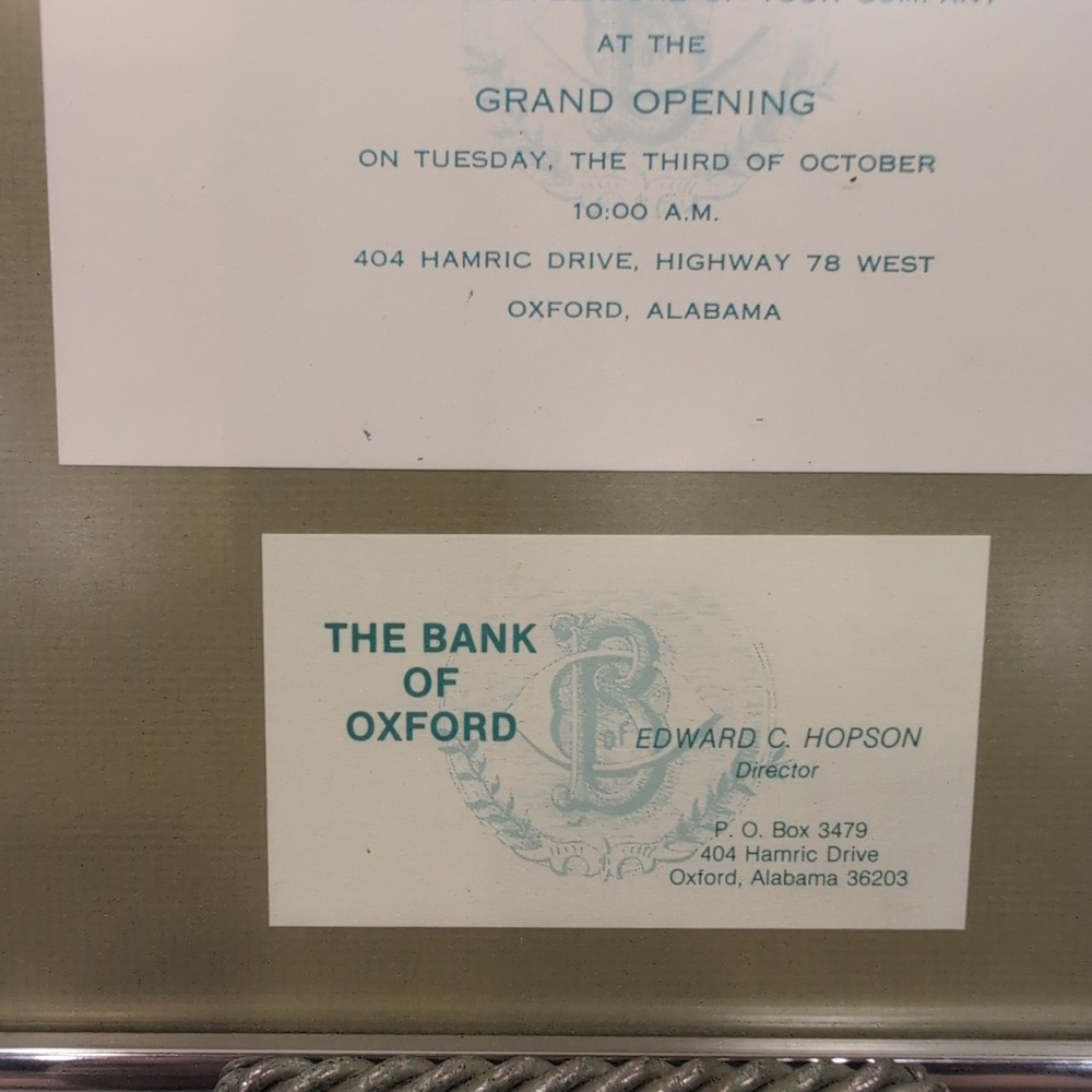 Framed Bank of Oxford (Alabama) Grand Opening Invitation with US Two Dollar Bill - Picture 4 of 5